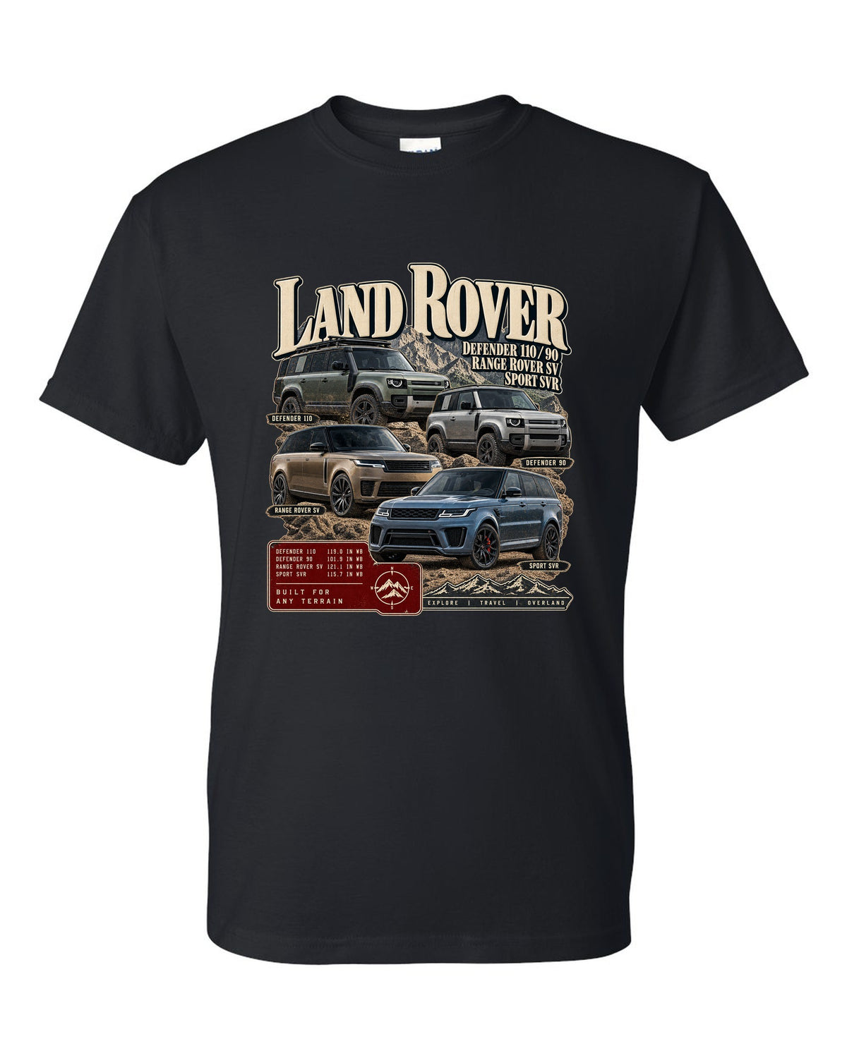 Archive panel print of the Jeep Grand Cherokee Trackhawk WK2 with 0-60 time black t-shirt front view with the design