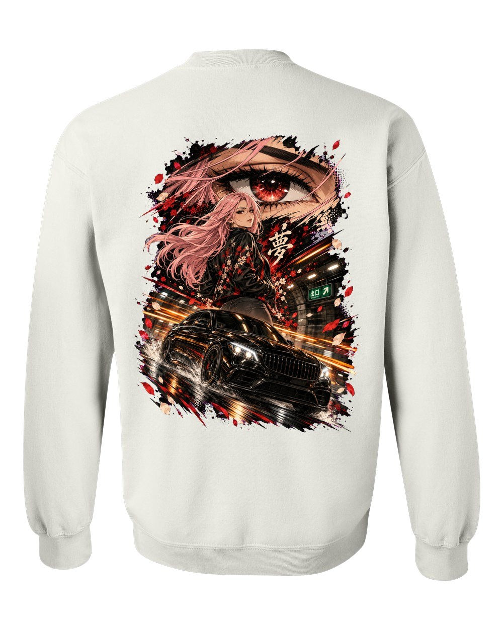 Mercedes-AMG C63 Anime Girl Crewneck White back