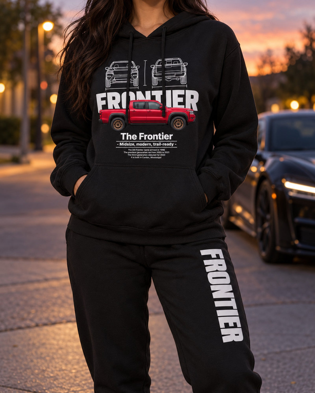 Truck Nissan Frontier Hoodie + Jogger Set Black worn hero
