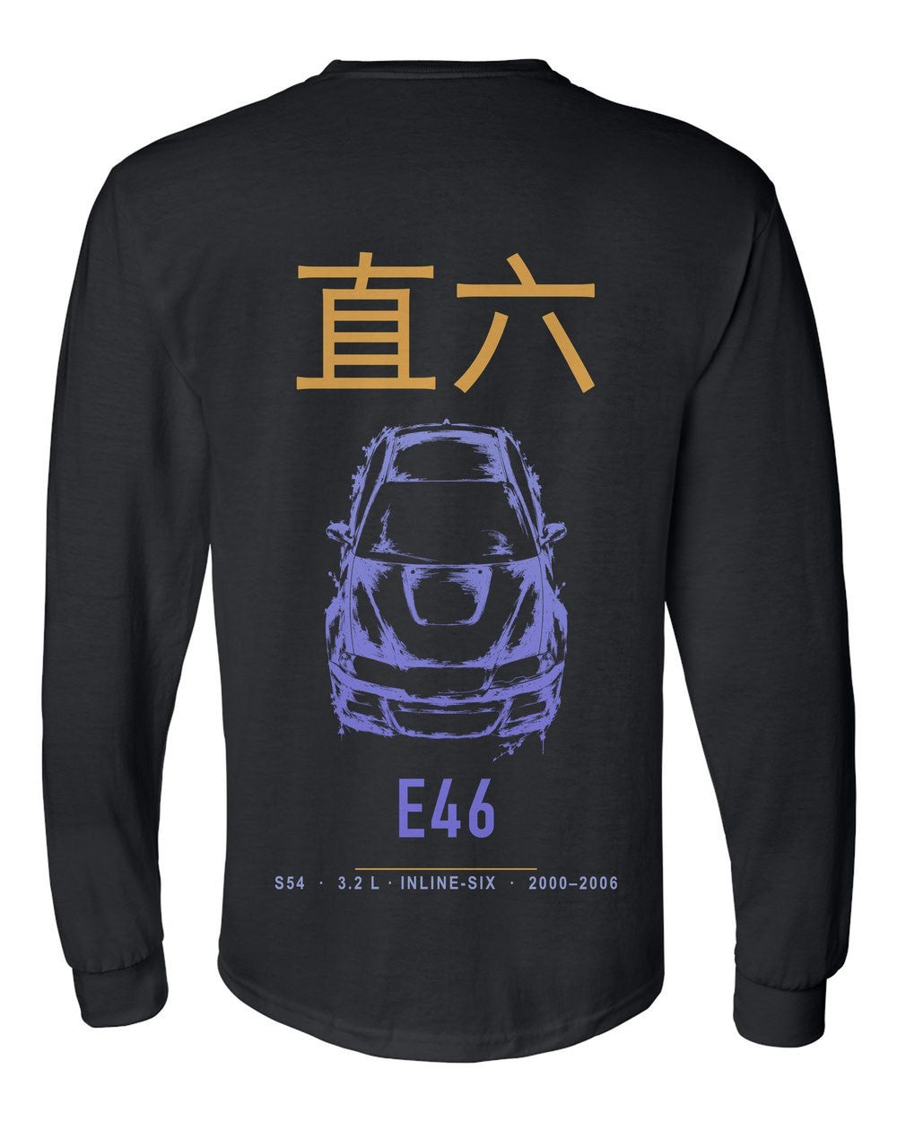 E46 full-back artwork black long sleeve back view with the design