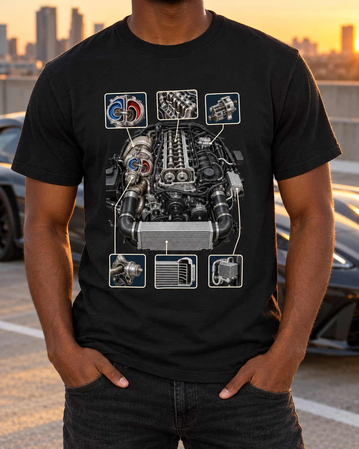 GR Supra 3.0 Ducktail and Twin Tips Detail Tee, B58 Car Shirt T-Shirt Black worn hero