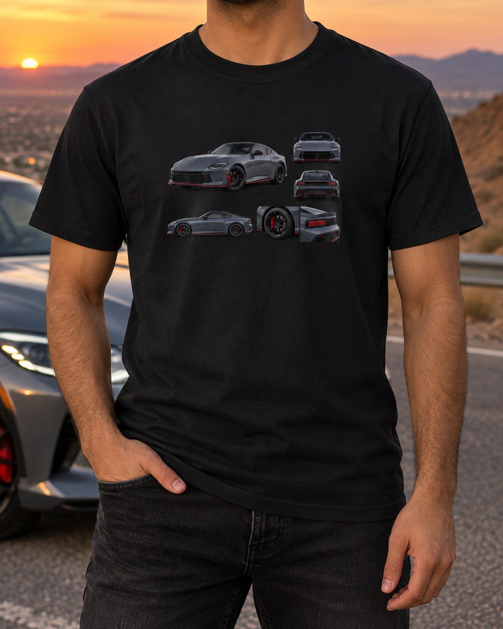 Nissan Z RZ34 Halftone Garage Shirt, VR30DDTT Statement Tee T-Shirt Black worn hero