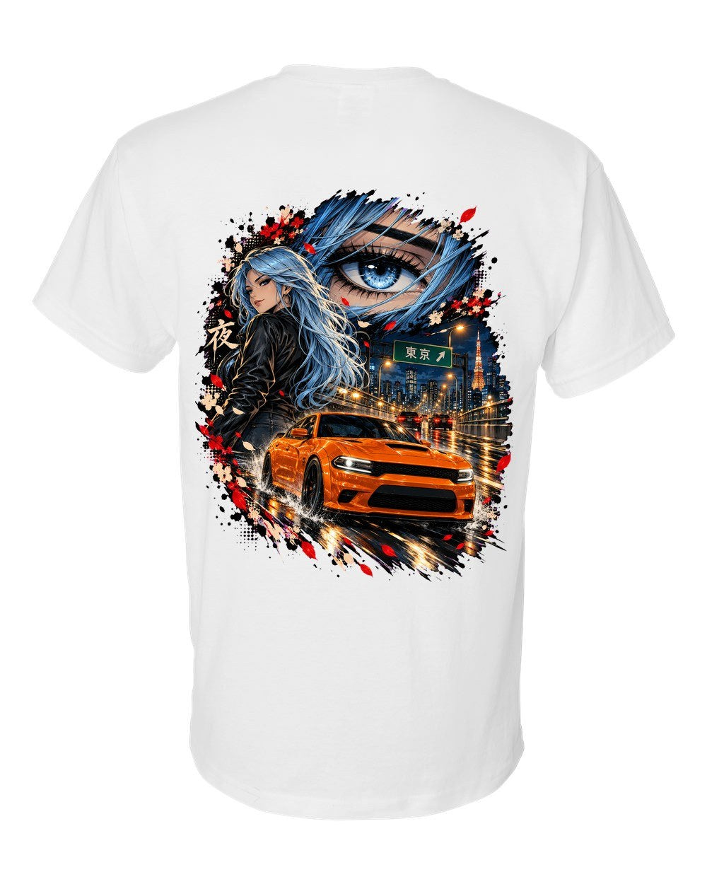 Dodge Charger Hellcat Anime Girl T-Shirt White back