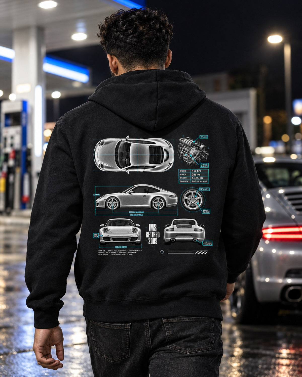 Porsche 911 Carrera S 997.2 IMS Retired 2009 Spec Poster Shirt Zip Hoodie Black worn hero