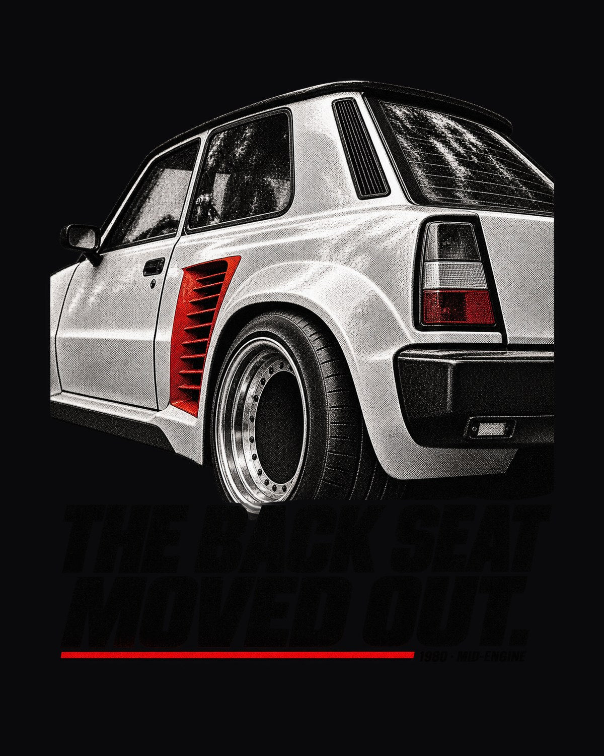 Renault 5 Turbo Rear Detail Shirt, Back Seat Moved Out design only