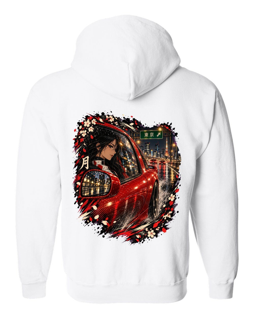 Mazda RX-7 FD Anime Girl Zip Hoodie White back