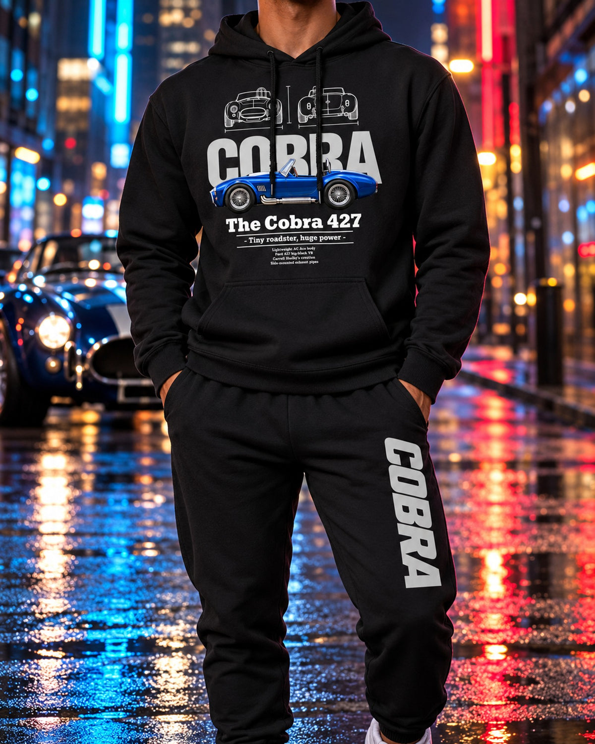 Shelby Cobra 427 Hoodie + Jogger Set Black worn hero