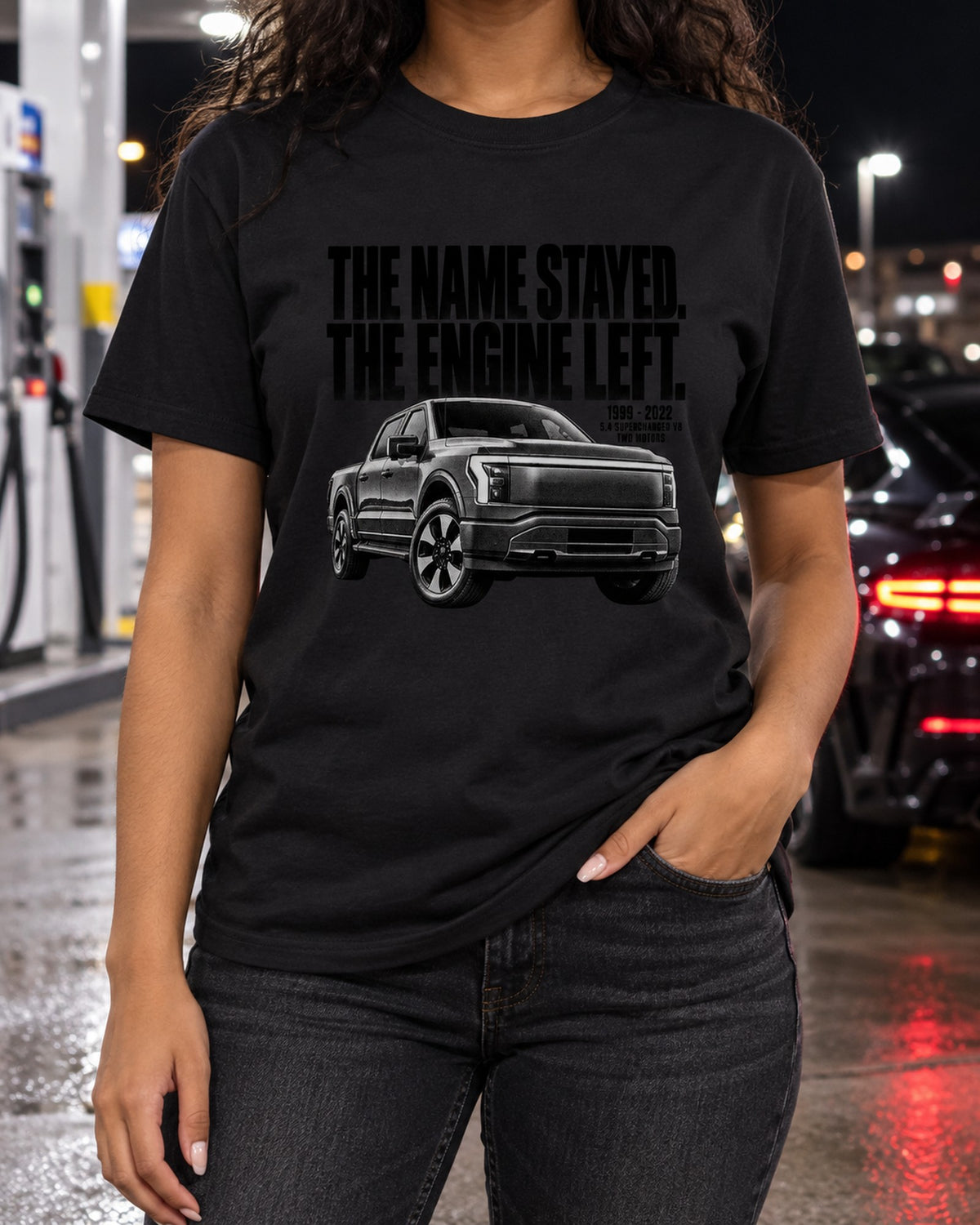 Ford F-150 Lightning 2022 Halftone Shirt, The Name Stayed T-Shirt Black worn hero