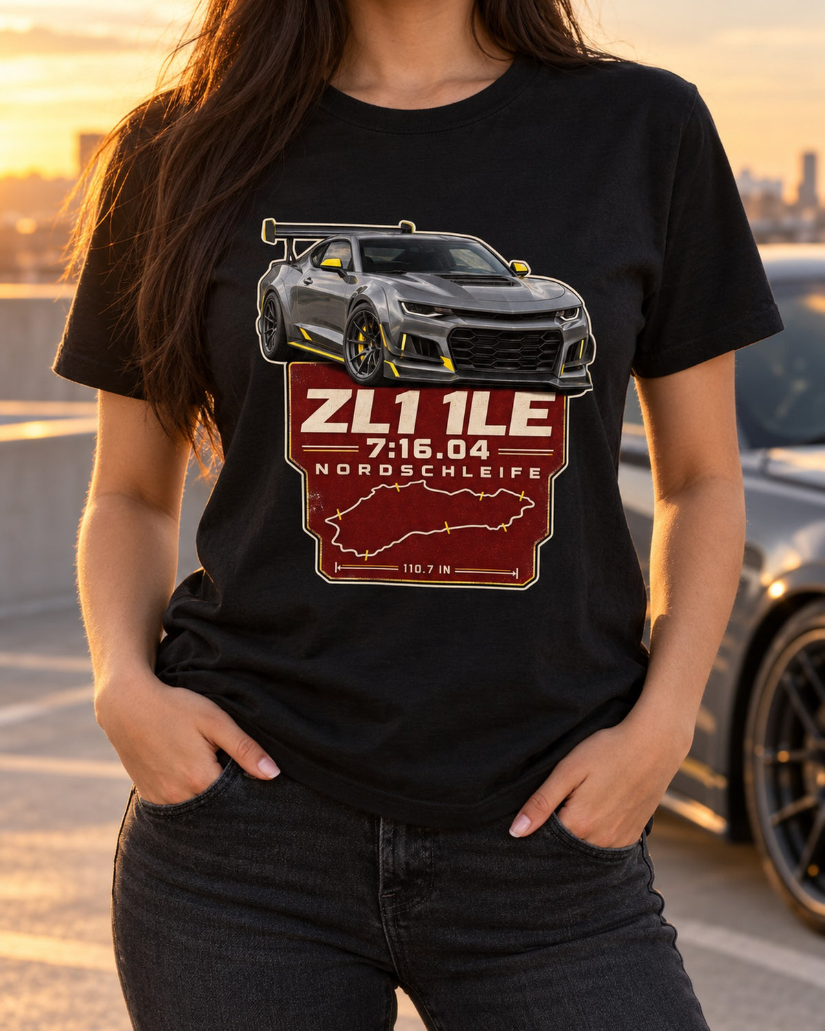 Camaro ZL1 1LE Nordschleife Lap Time Poster Shirt, 7:16.04 T-Shirt Black worn hero