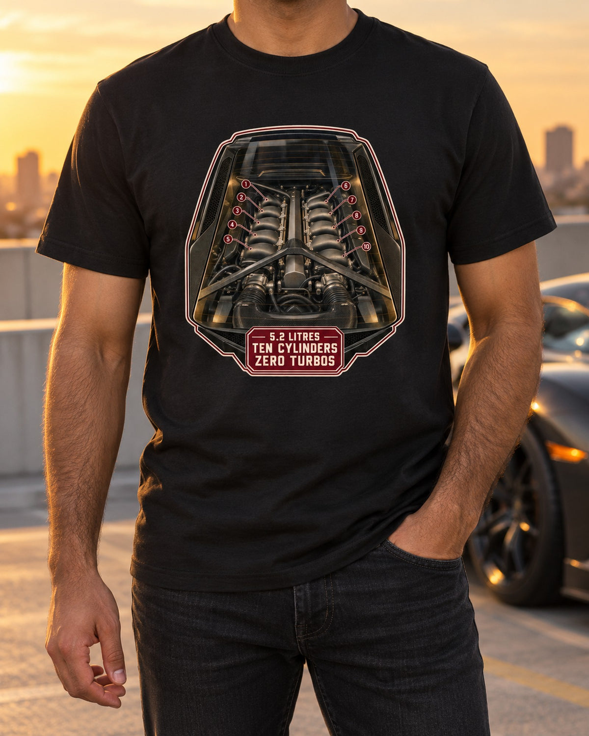 Audi R8 V10 Plus Type 4S Engine Bay Shirt, Naturally Aspirated Tee T-Shirt Black worn hero