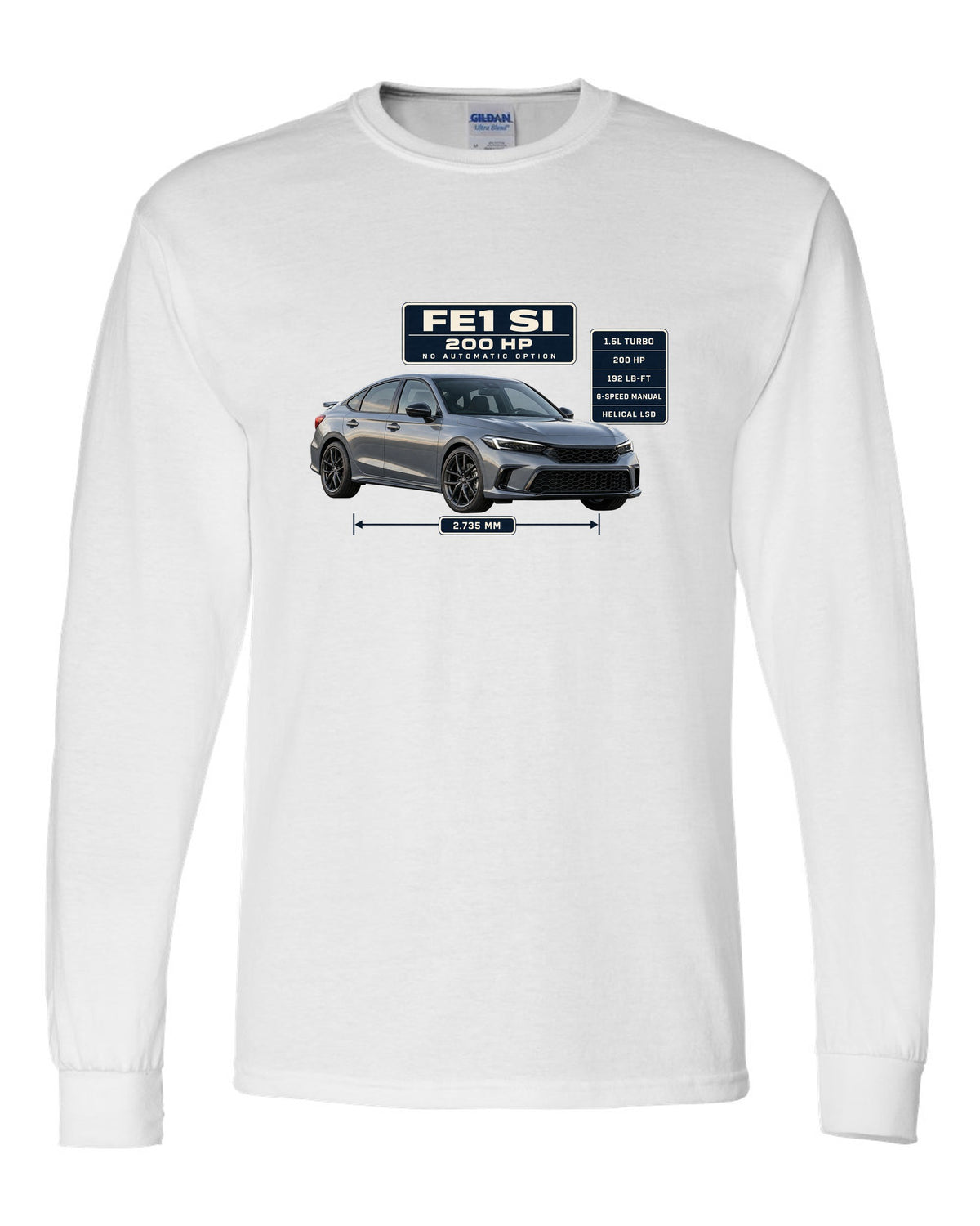 Honda Civic Si FE1 sedan front three-quarter spec poster print white long sleeve front view with the design