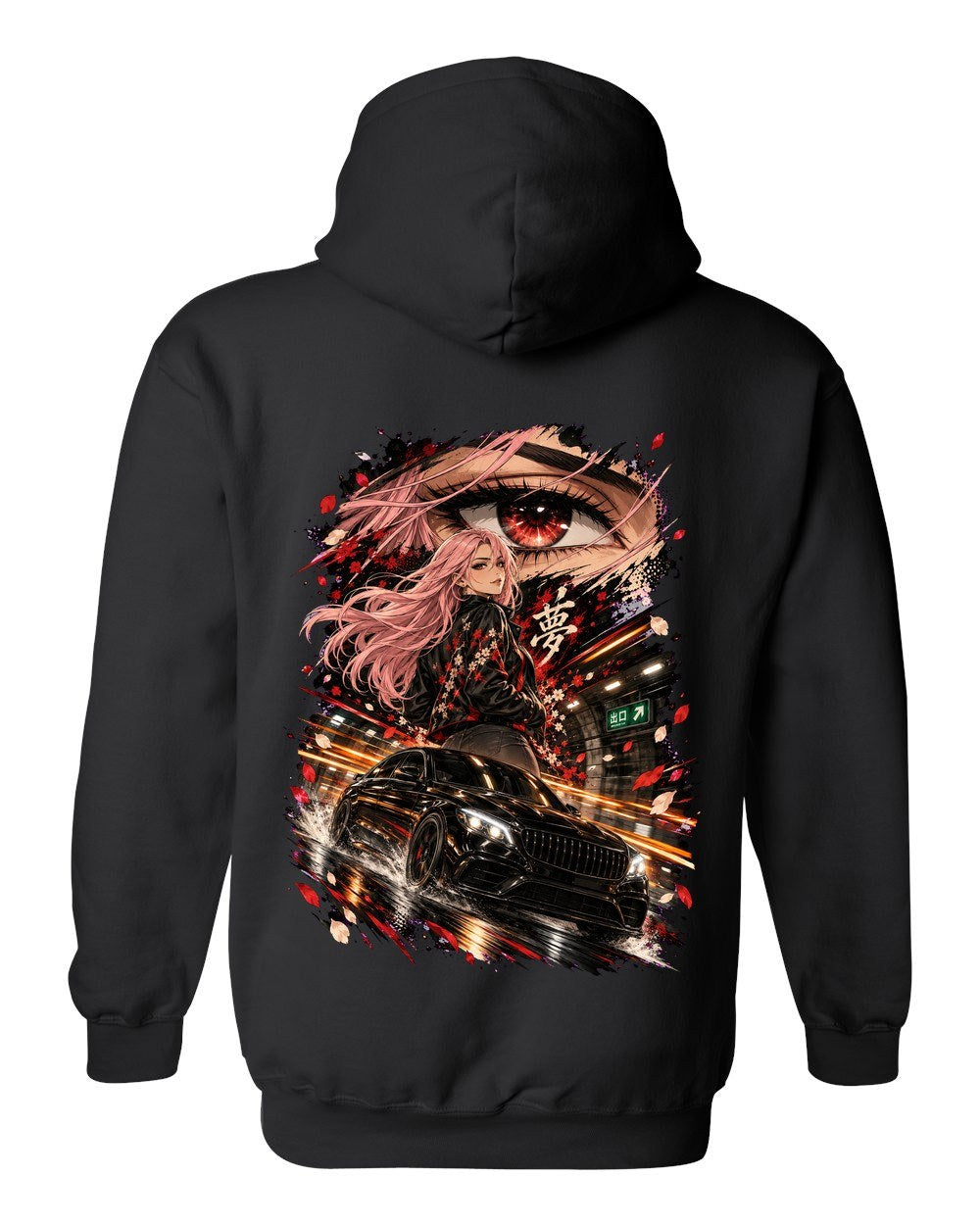 Mercedes-AMG C63 Anime Girl Pull Over Hoodie Black back
