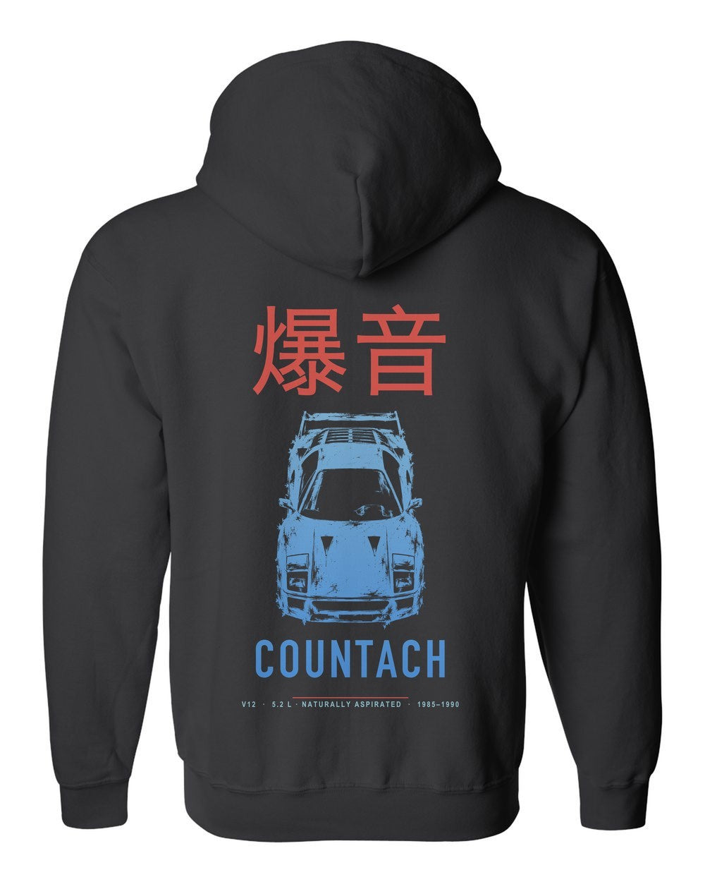 COUNTACH full-back artwork black zip hoodie back view with the design