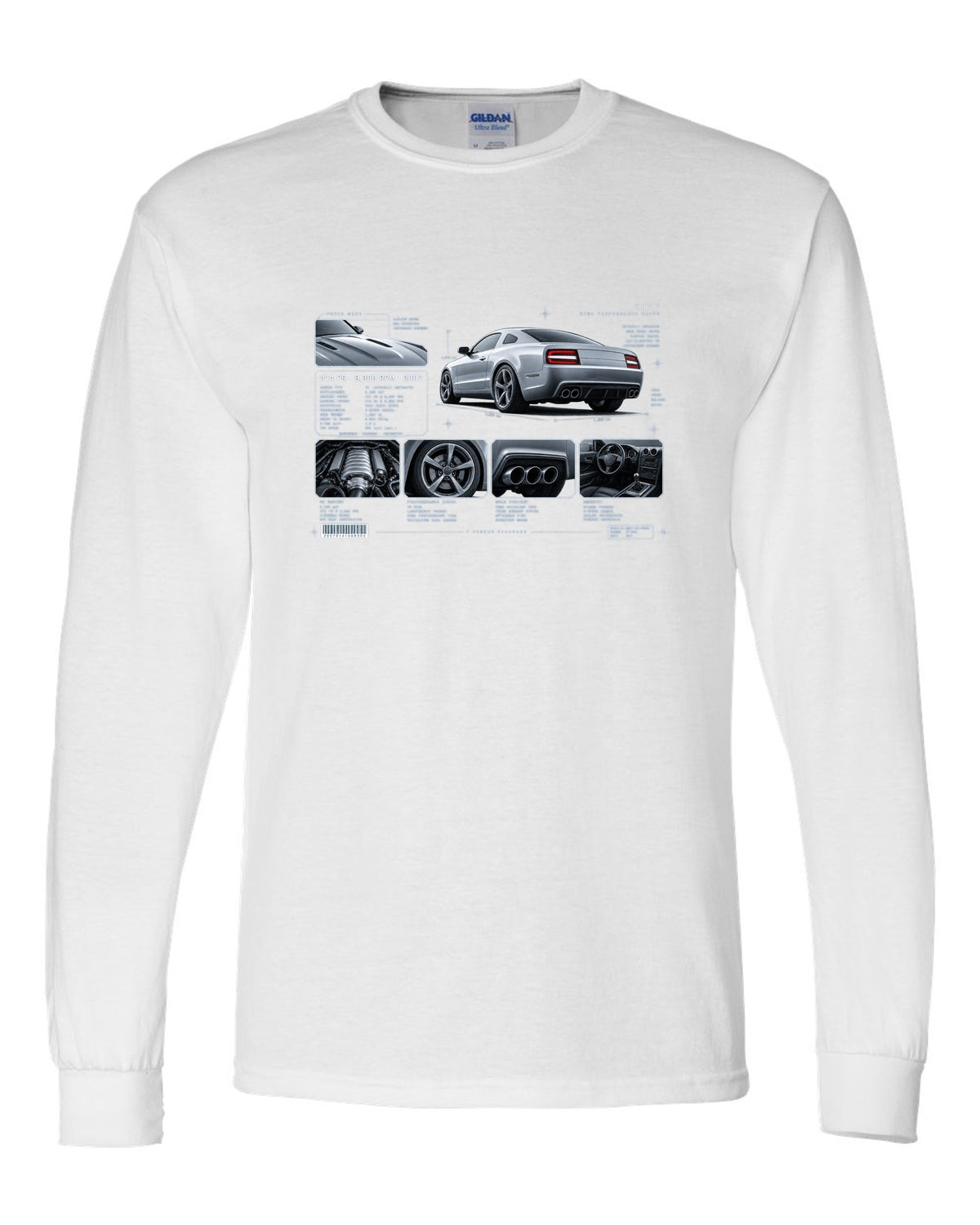 BMW E92 M3 coupe dossier panel print showing 414 PS and 8,300 RPM white long sleeve front view with the design