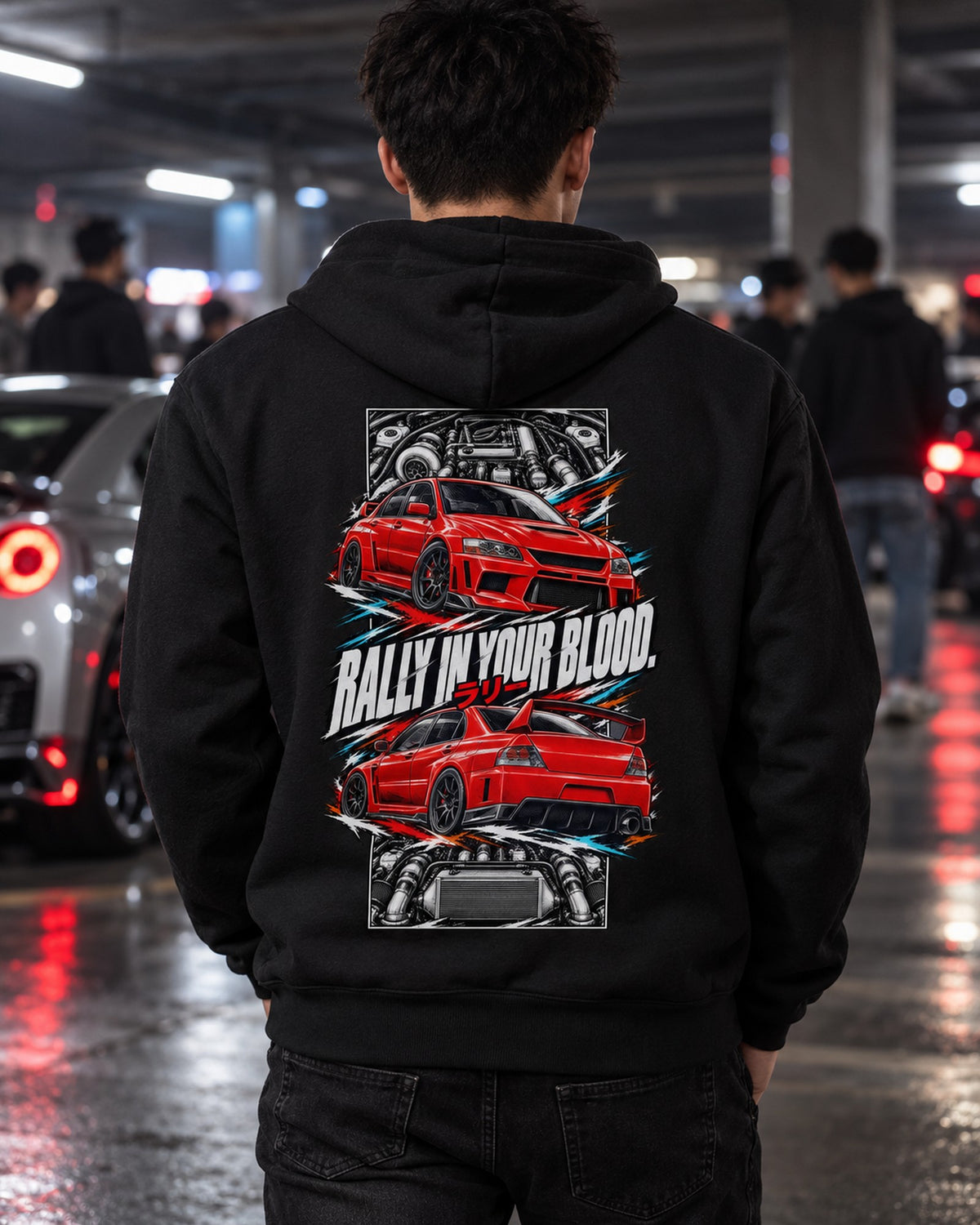Mitsubishi Evo Ix Torn Poster Full-Back Graphic Tee Zip Hoodie Black worn hero