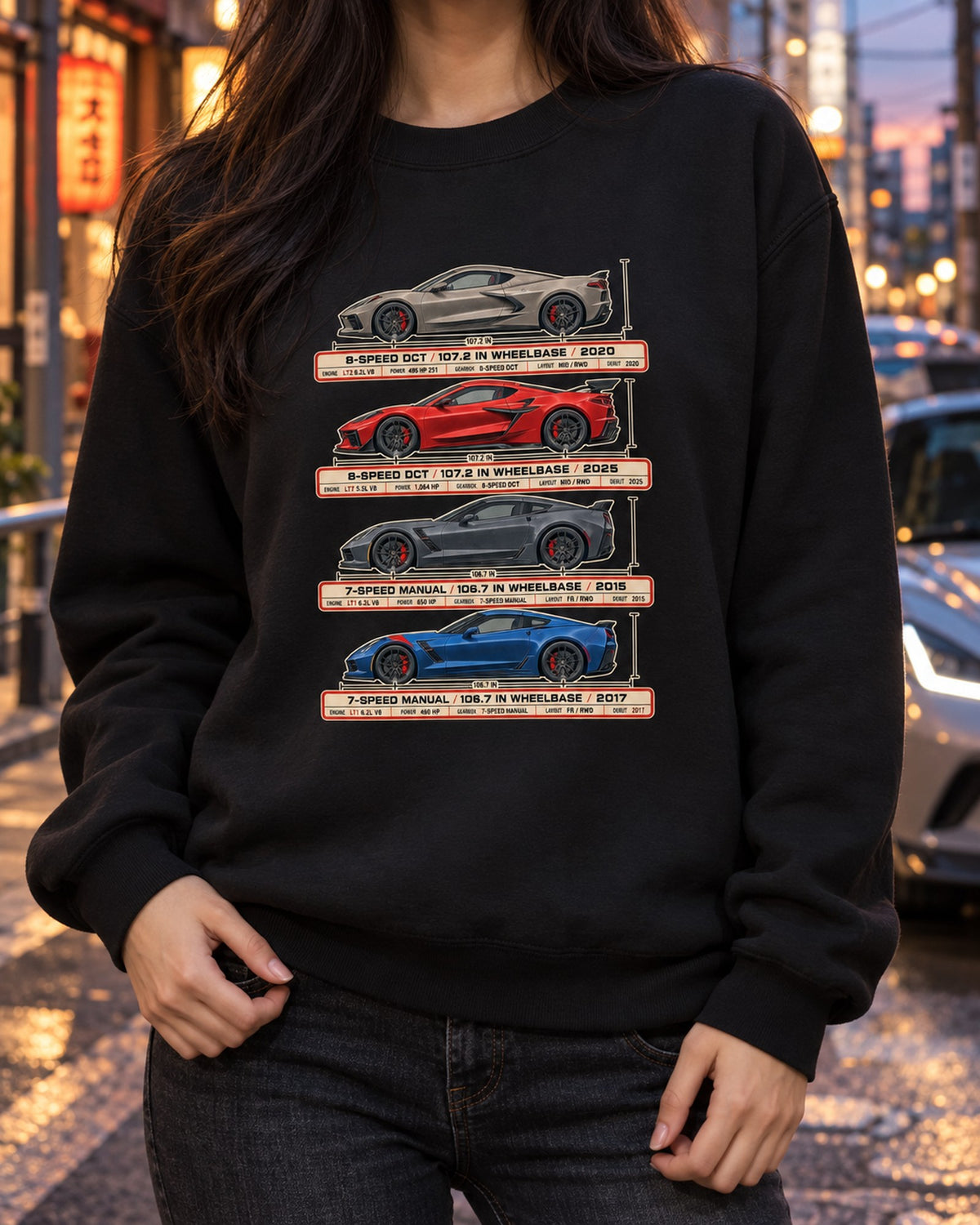 Chevy Corvette C8 Stingray Spec Poster Shirt, 2020 Car Tee Crewneck Black worn hero