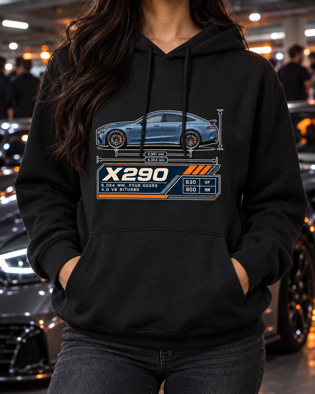 AMG GT 63 S 4-Door X290 Dimension Blueprint Tee, Steel Blue Pull Over Hoodie Black worn hero