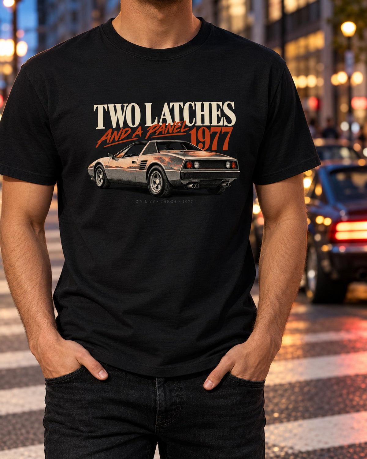 Ferrari 308 GTS Targa Roof Shirt, Two Latches and a Panel T-Shirt Black worn hero