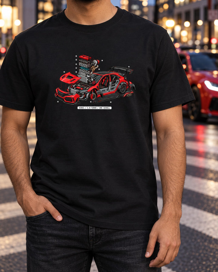Honda Civic Type R FK8 K20C1 Cutaway Engine Shirt T-Shirt Black worn hero