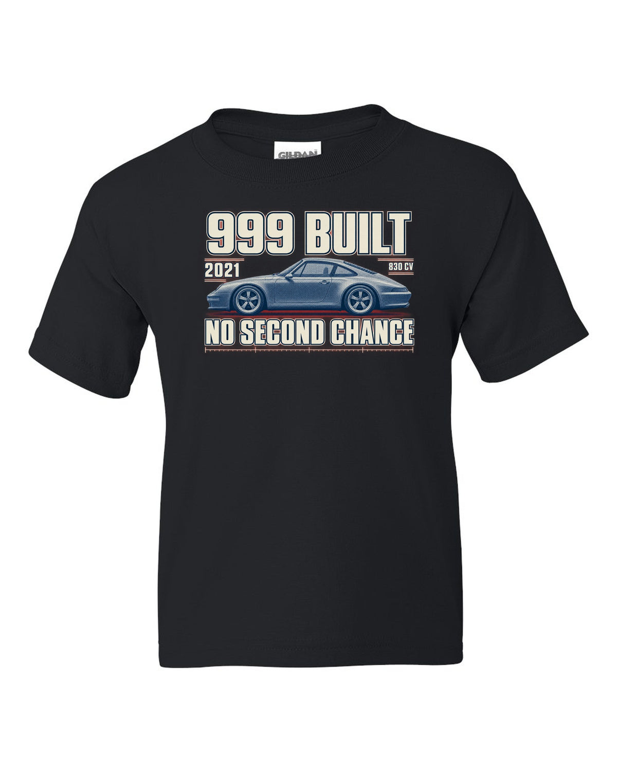 Ferrari 812 Competizione halftone print with 999 built, 2021 text black kids tee front view with the design