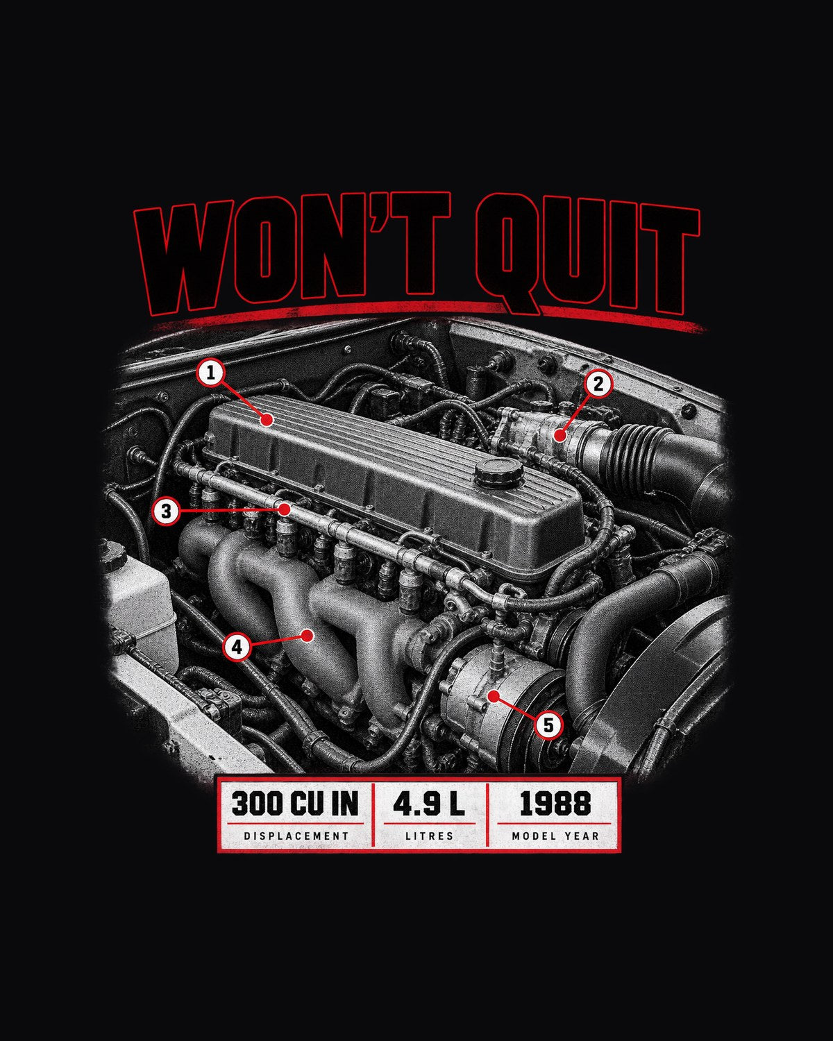 Ford F-150 Brick-Nose 1987-91 4.9 Inline Six Engine Tee design only