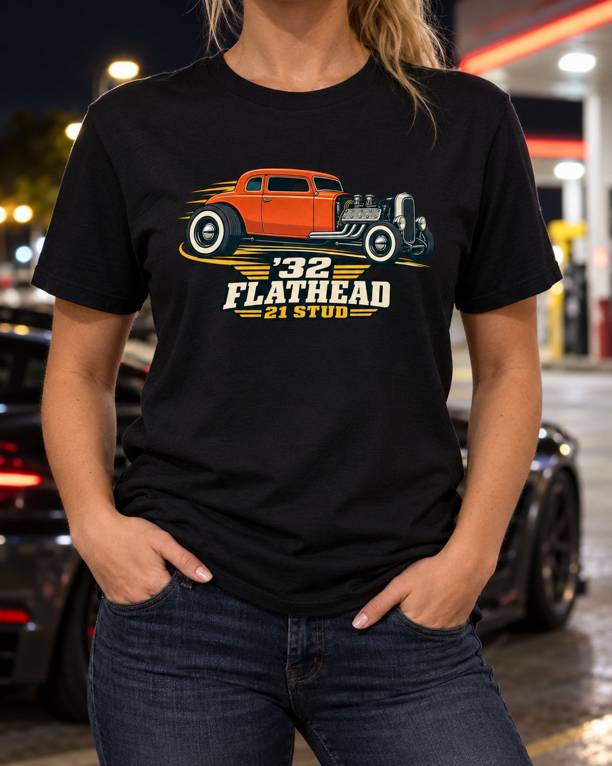 Ford 1932 Deuce Coupe Two-Tone Flat Art Shirt, Hot Rod Tee T-Shirt Black worn hero