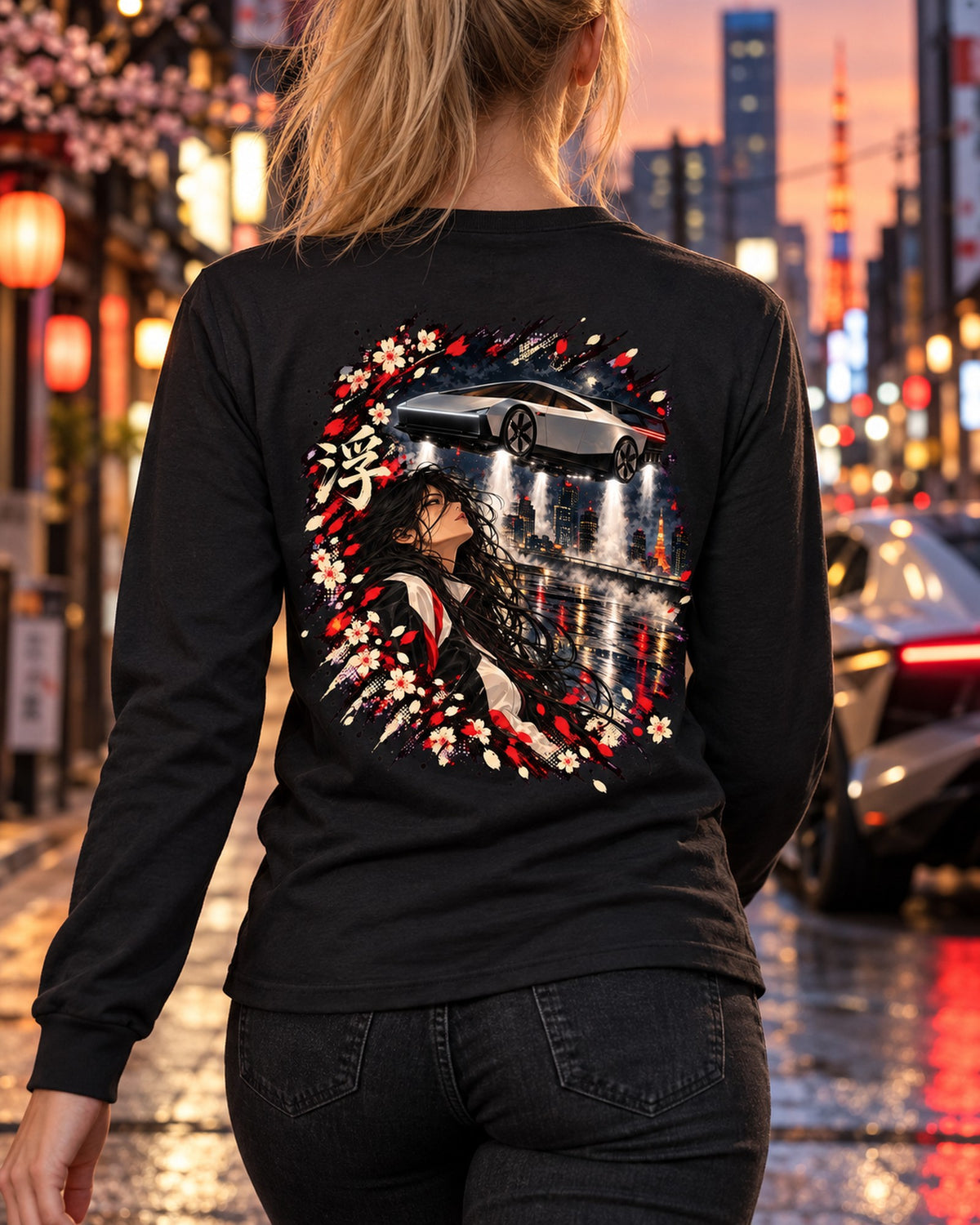 Tesla Roadster 2026 Hover Anime Girl Shirt, Hoodie & More Long Sleeve Black worn hero