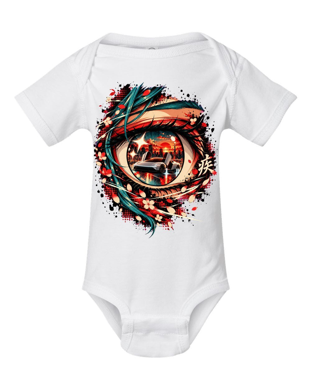 Tesla Roadster Anime Girl Baby Onesie White front