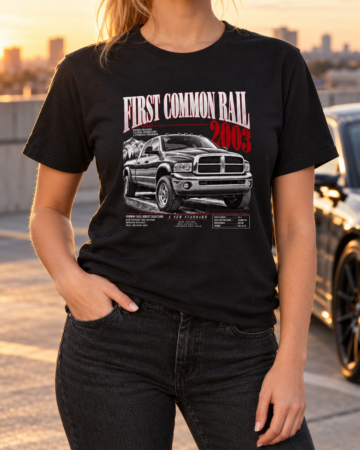 First Common Rail 2003: Ram 2500 3rd Gen Editorial Tee T-Shirt Black worn hero