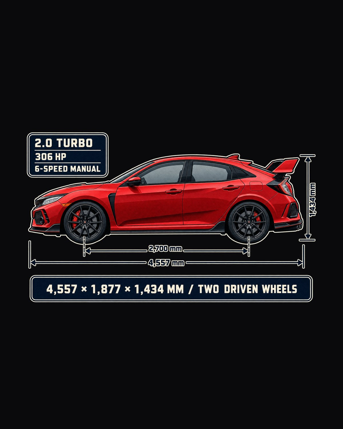 Honda Civic Type R FK8 Rallye Red Dimension Blueprint Tee design only