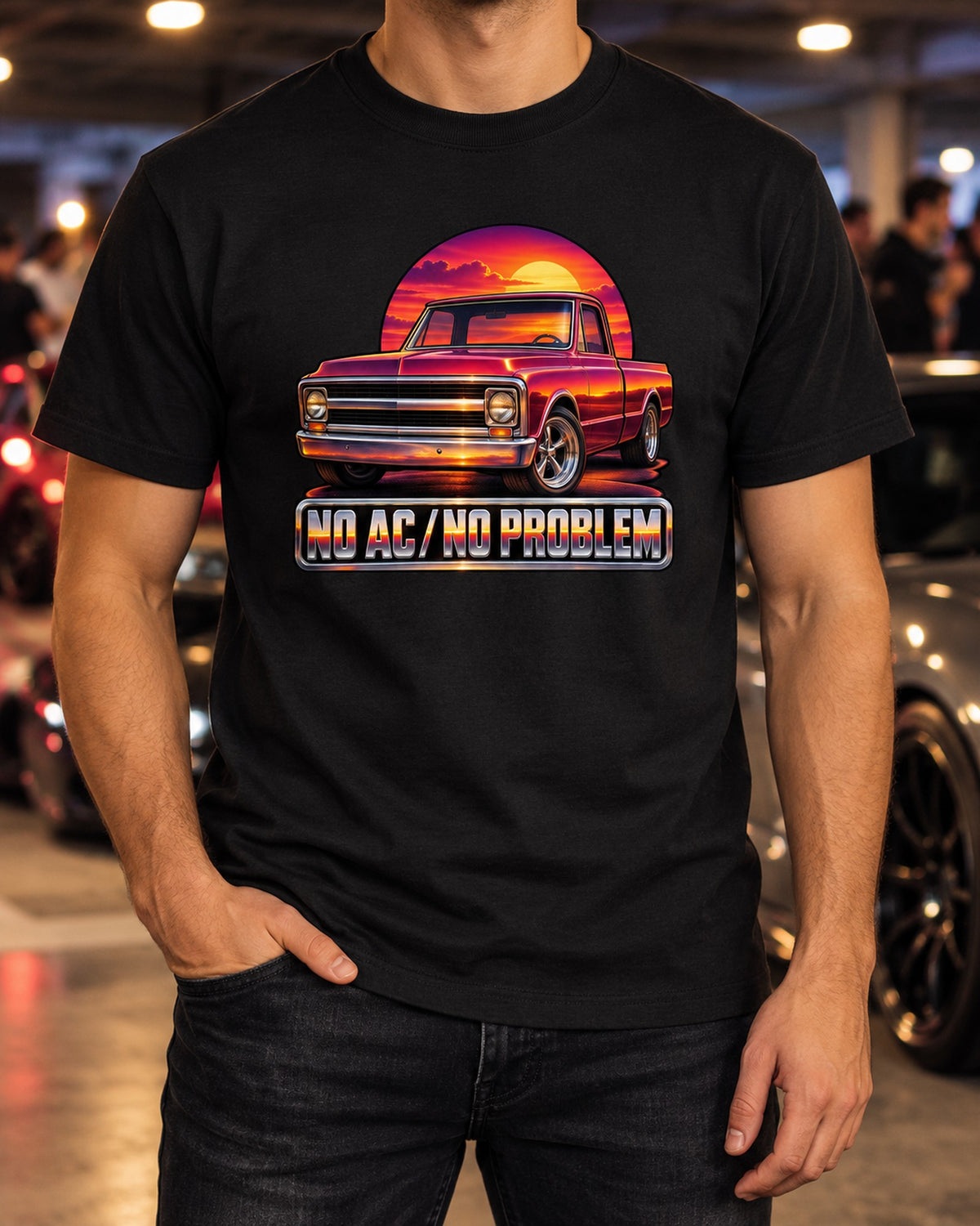 Chevrolet C10 Action Line Fleetside 1967-72 Sunset Grille Tee T-Shirt Black worn hero