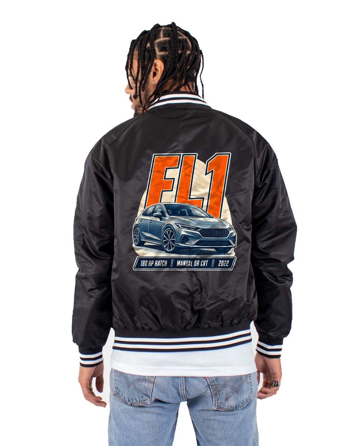 Civic Hatch FL1 Halftone Statement Shirt, 180 HP Car Tee Bomber Jacket Black back