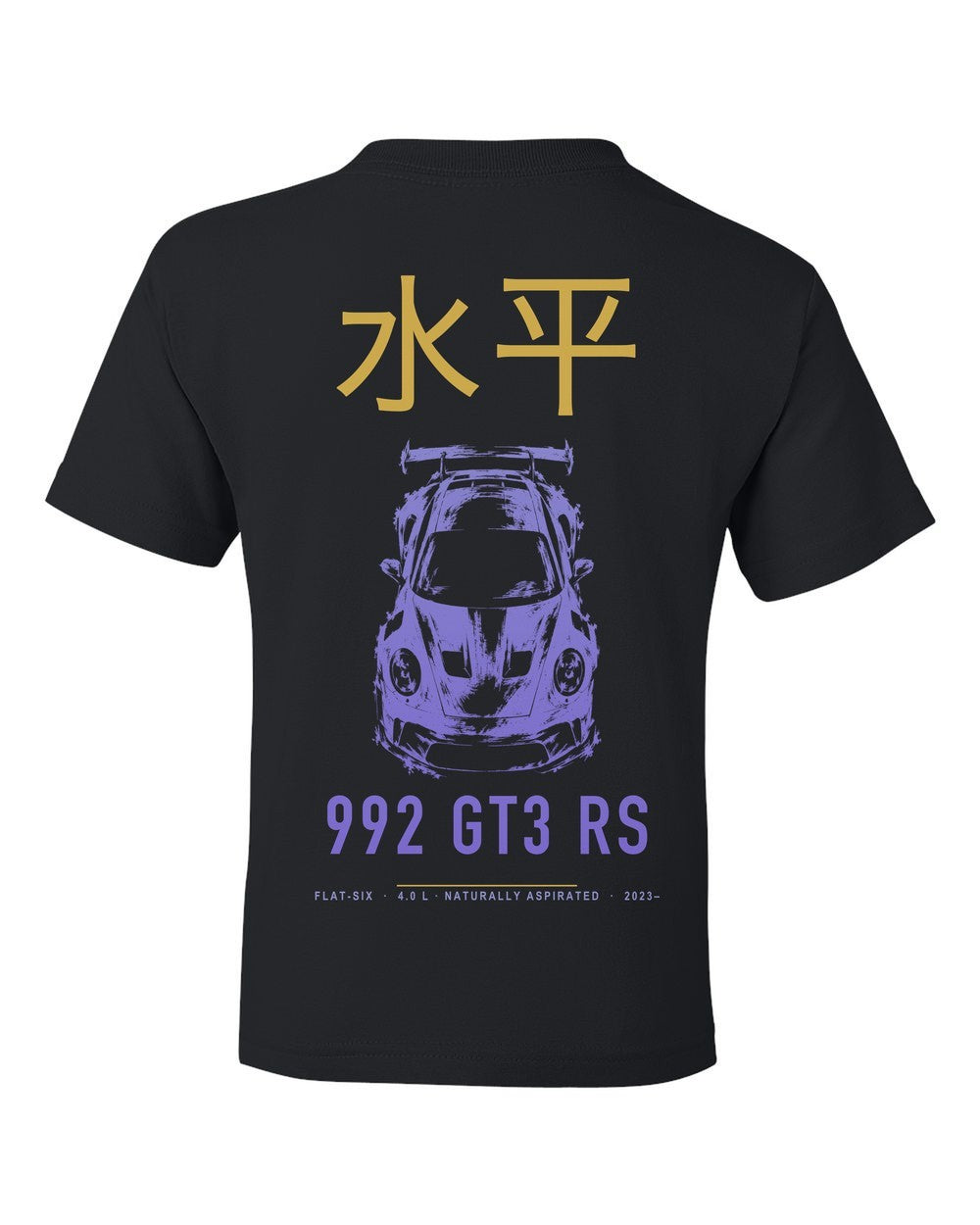 992 GT3 RS full-back artwork black kids tee back view with the design