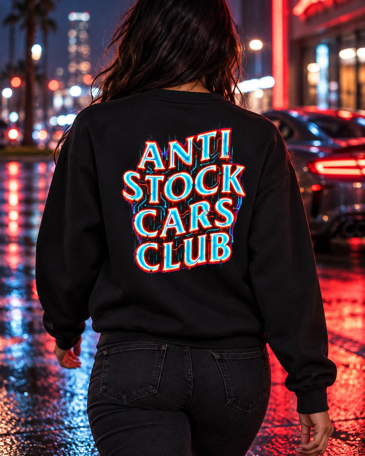 Anti Stock Cars Club Neon Cyberpunk Shirt, Hoodie & More Crewneck Black worn hero
