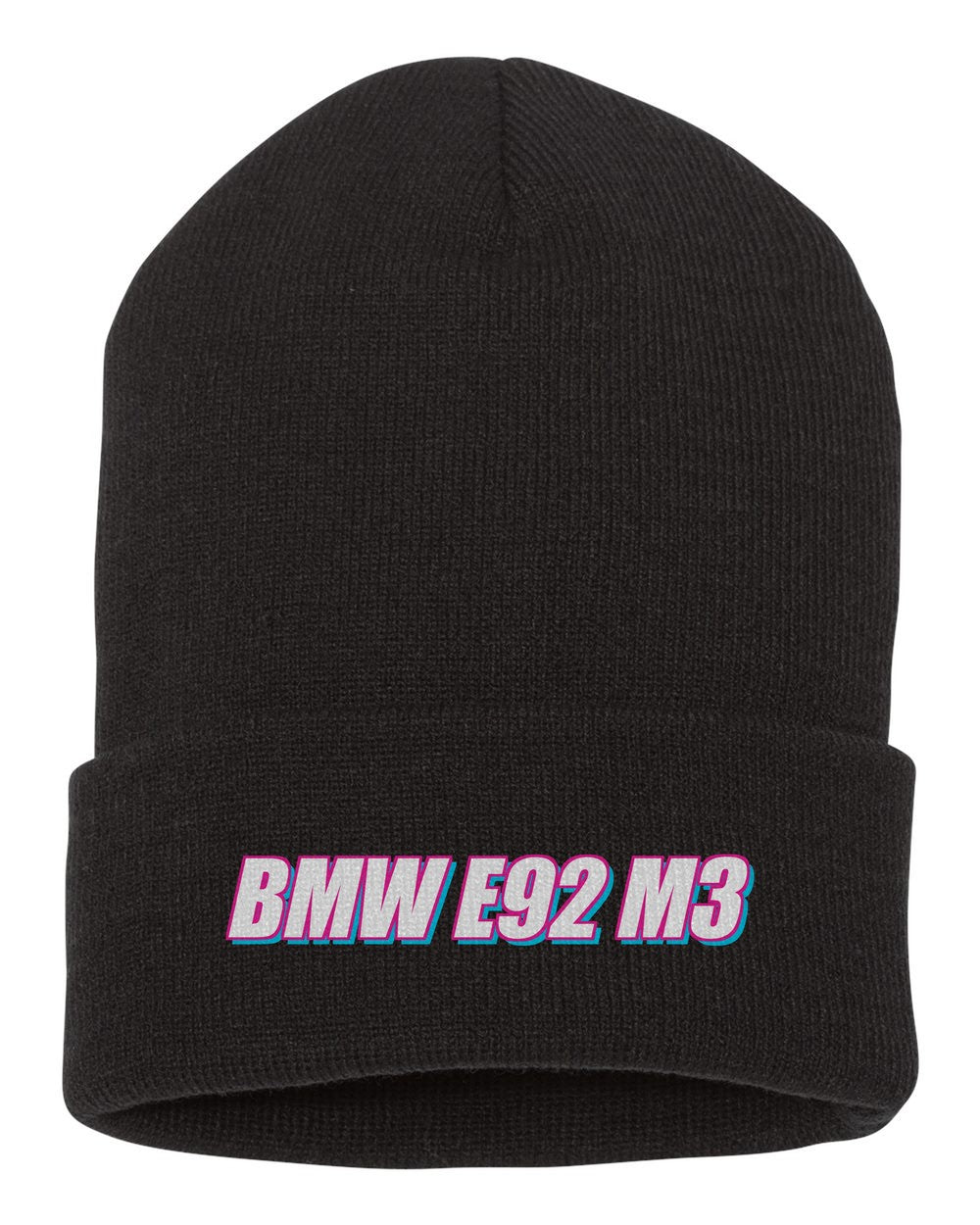 Bmw E92 M3 black beanie front view with car name