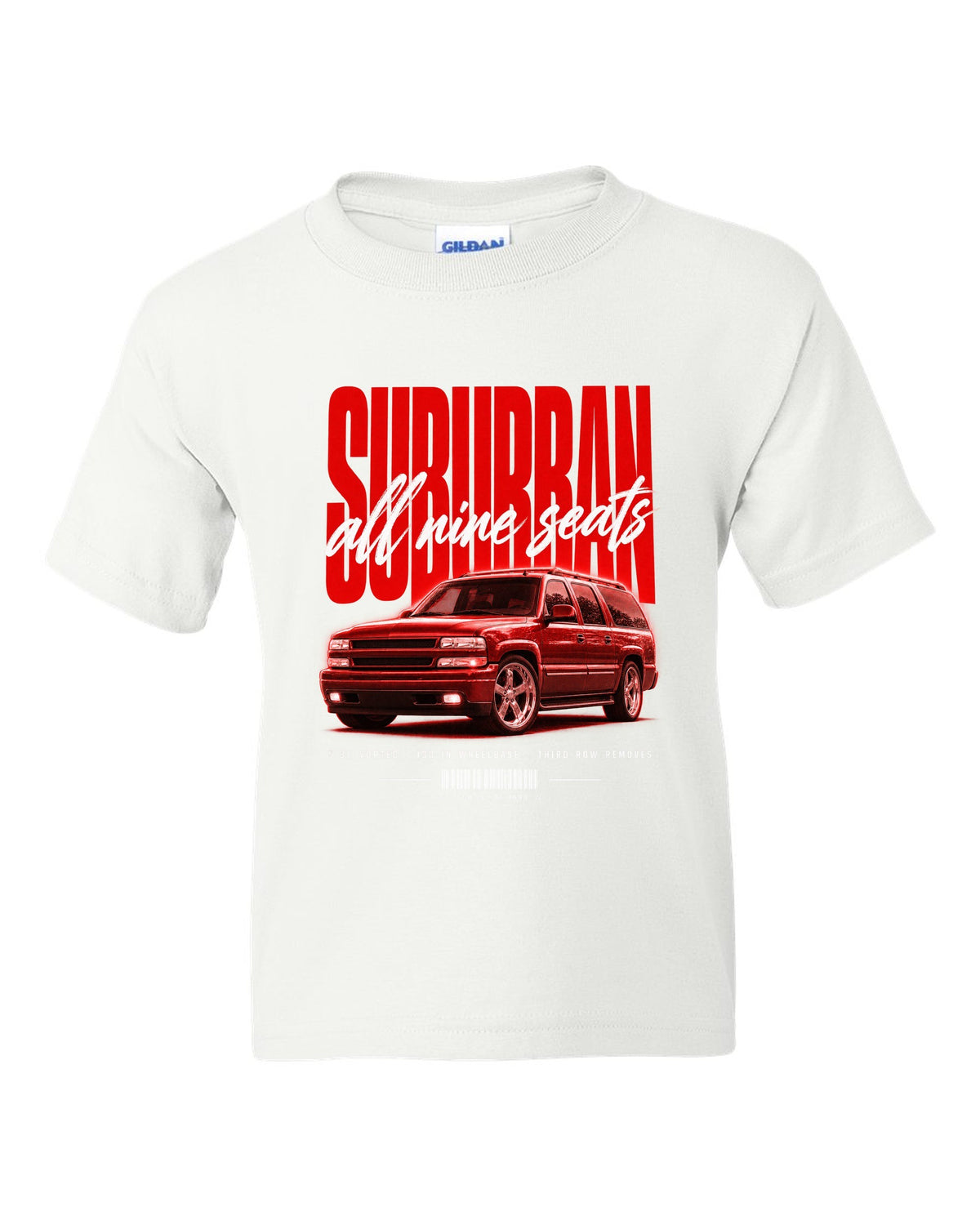 2000-06 Chevy Suburban GMT800 street poster print white kids tee front view with the design