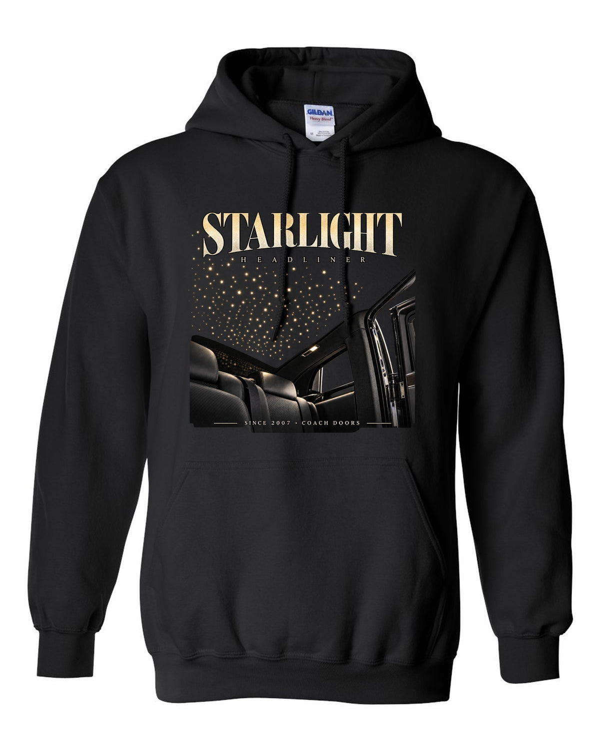 Rolls-Royce Phantom VIII starlight headliner macro black pull over hoodie front view with the design
