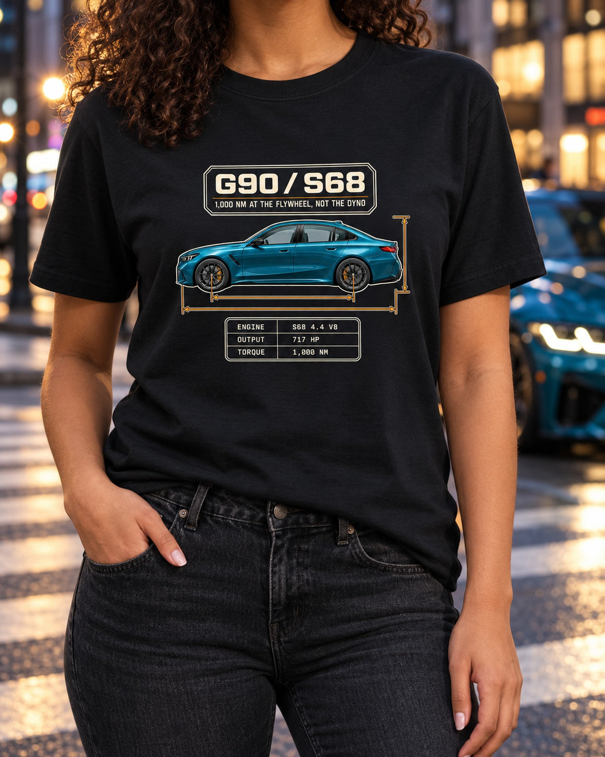 BMW G90 M5 S68 Blueprint Profile Shirt, Car Guy Tee T-Shirt Black worn hero