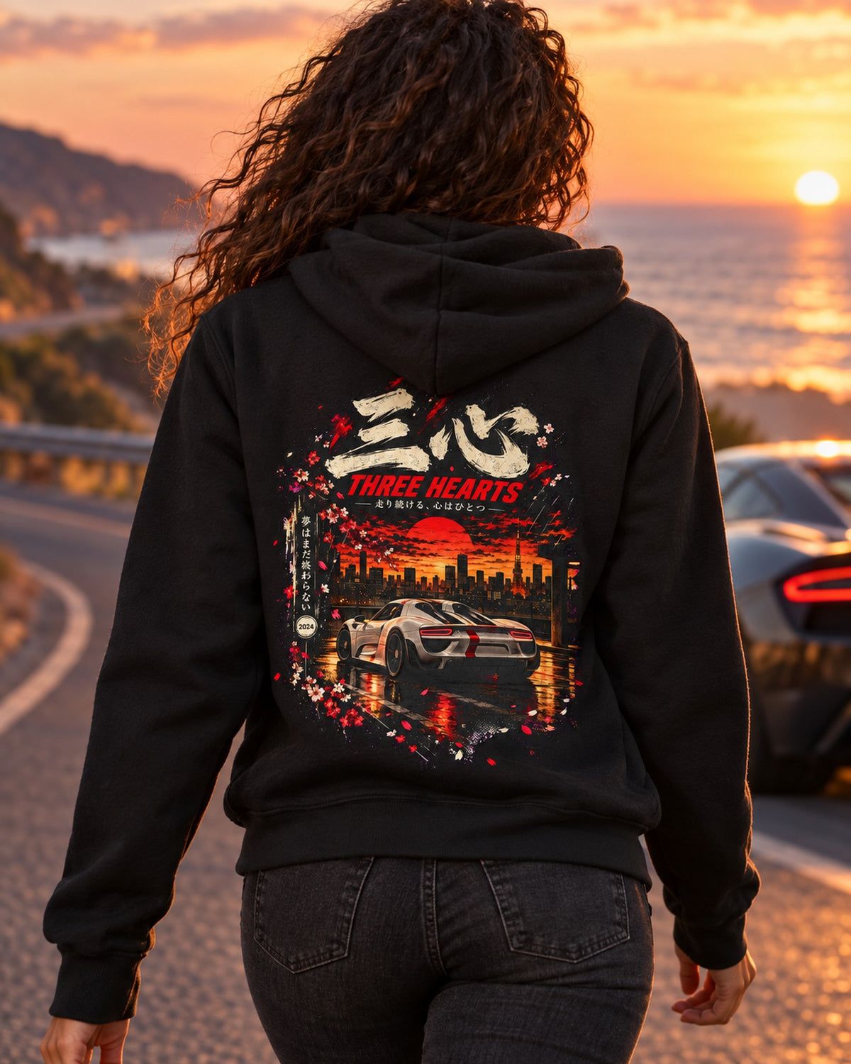 Porsche 918 Spyder Three Hearts Shirt, Hoodie & More Zip Hoodie Black worn hero