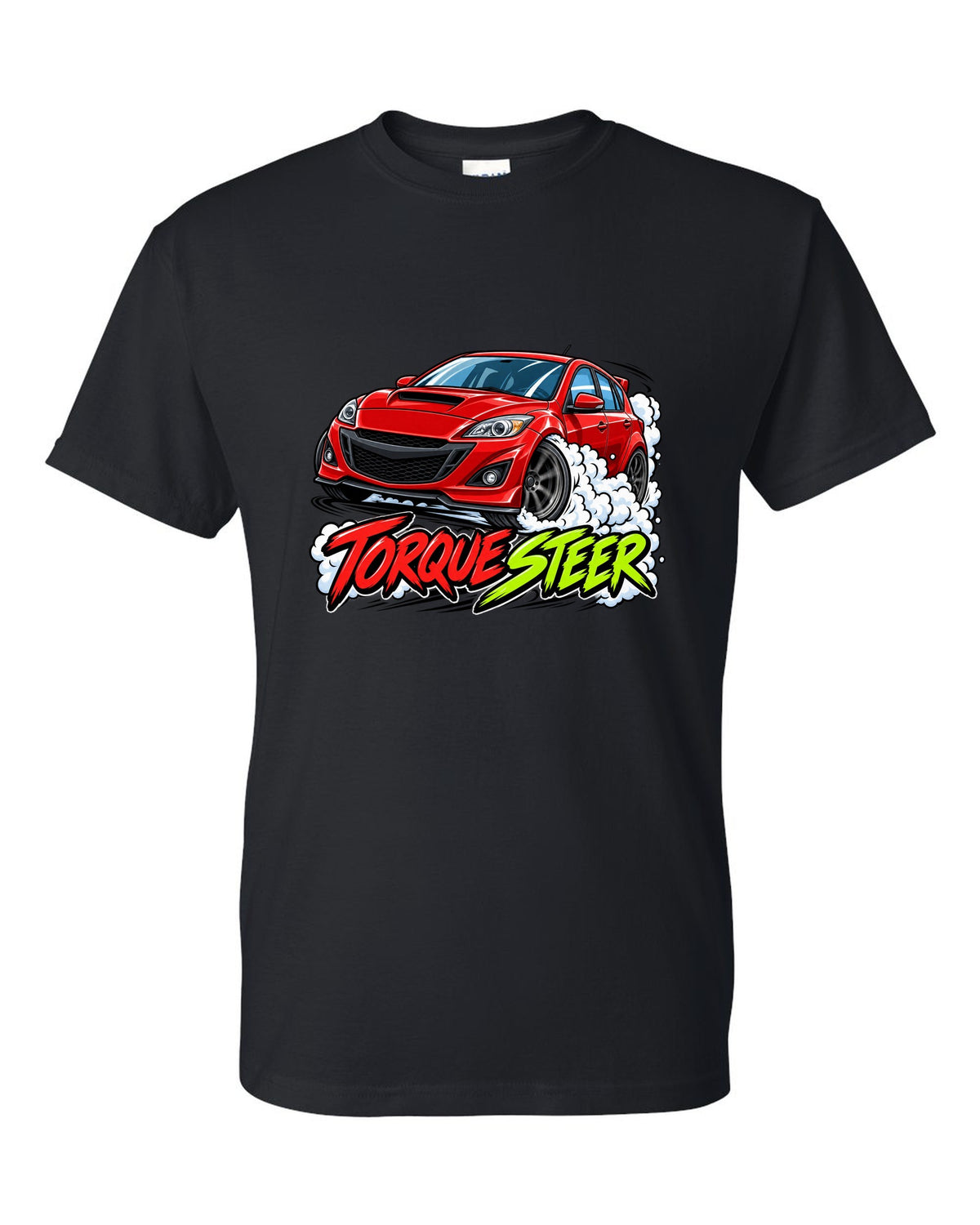 Double-exposure vector design of the Mazdaspeed Miata NB turbo with NB / 178 HP lettering black t-shirt front view with the design