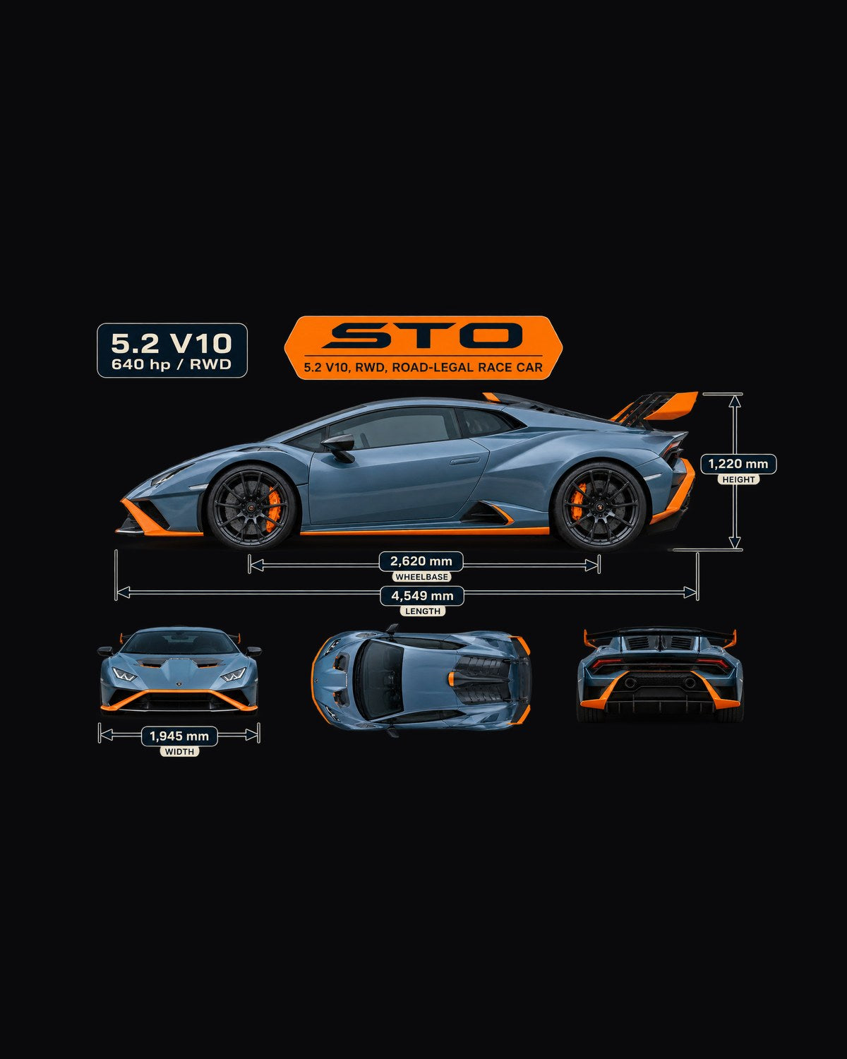 Huracan STO Dimension Blueprint Tee, V10 Car Guy Gift design only