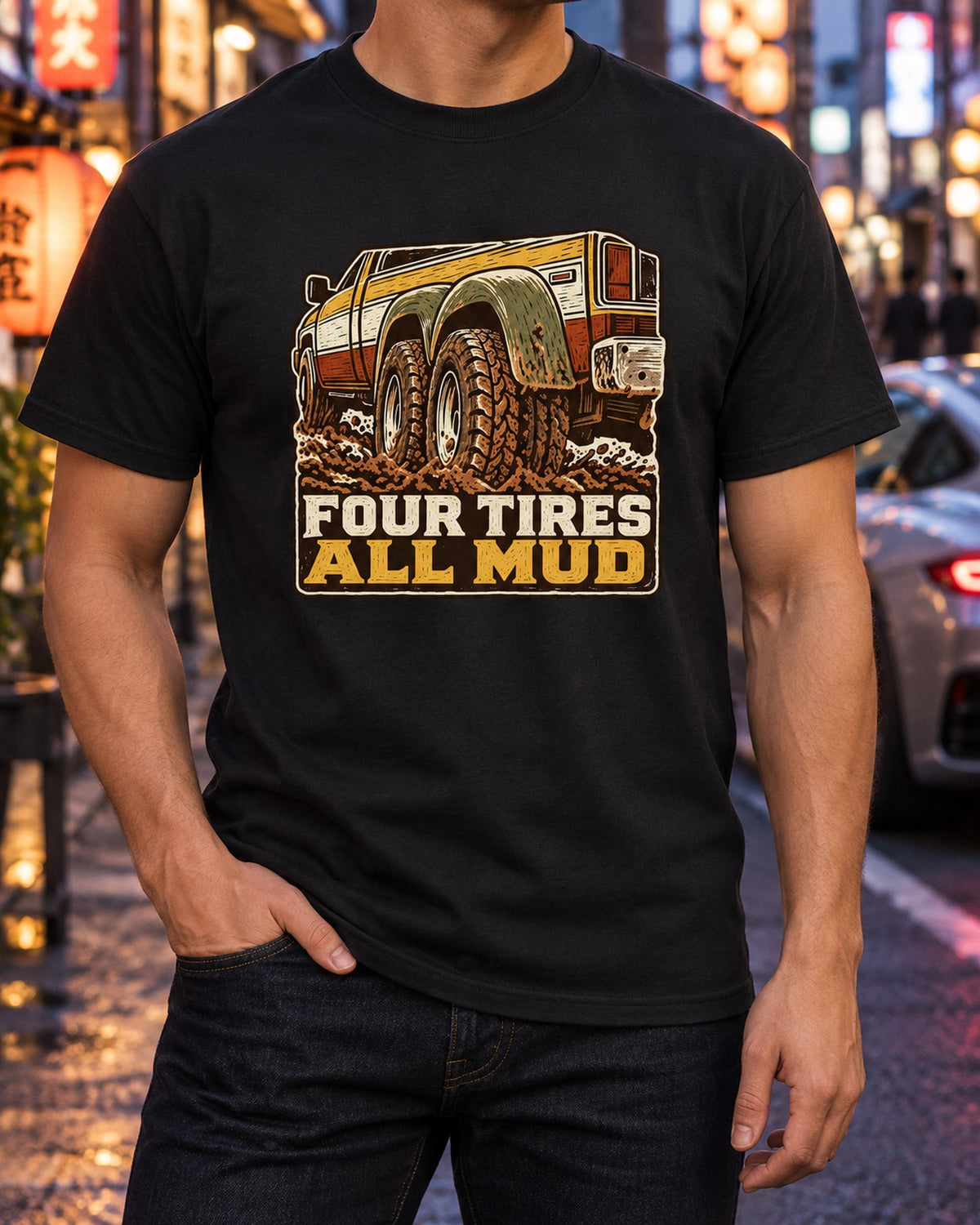 Dodge Ram 2nd Gen Dually Mud Linocut Shirt, 1994-1998 T-Shirt Black worn hero