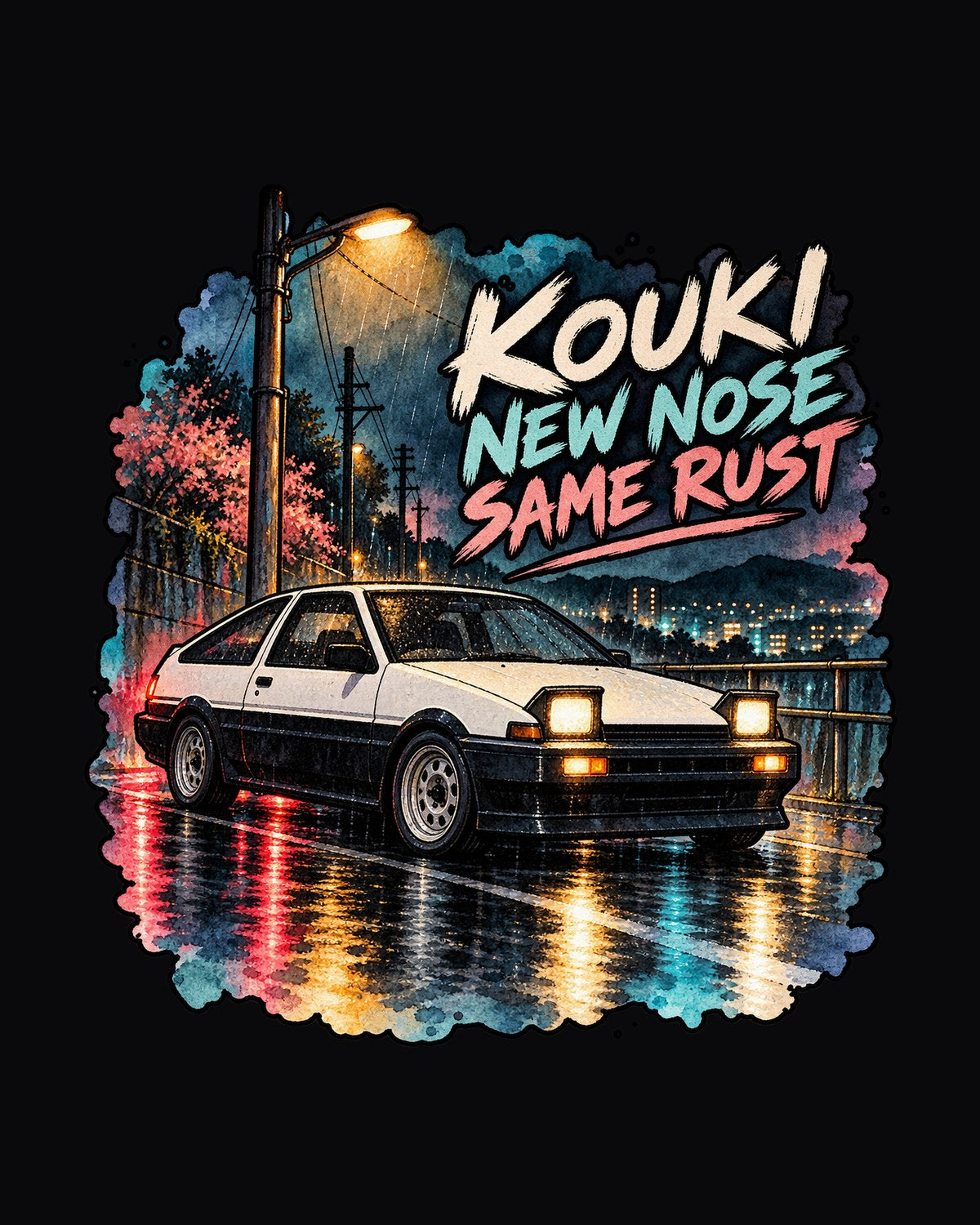 AE86 Sprinter Trueno Kouki Watercolour Shirt, Wet Street Night Tee design only