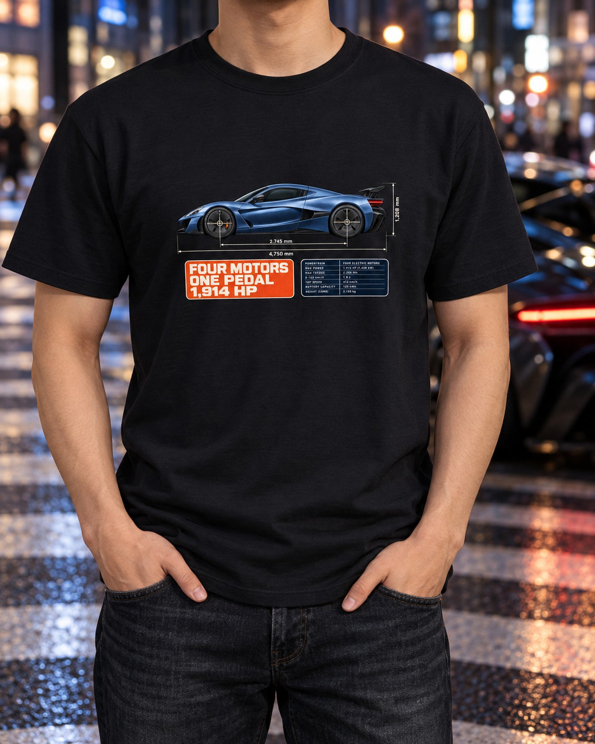 Rimac Nevera Dimension Blueprint Shirt, 1,914 HP Electric Hypercar T-Shirt Black worn hero
