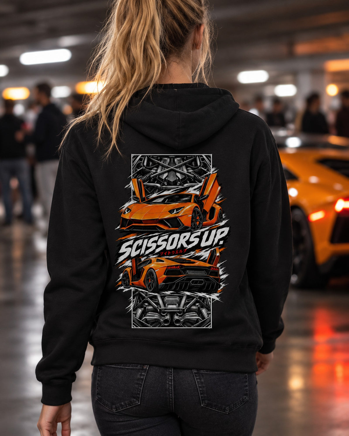 Lamborghini Aventador Torn Poster Full-Back Graphic Tee Zip Hoodie Black worn hero
