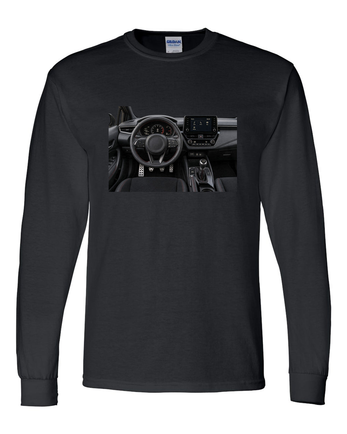 Overhead Toyota GR Yaris G16E-GTS engine bay illustration black long sleeve front view with the design