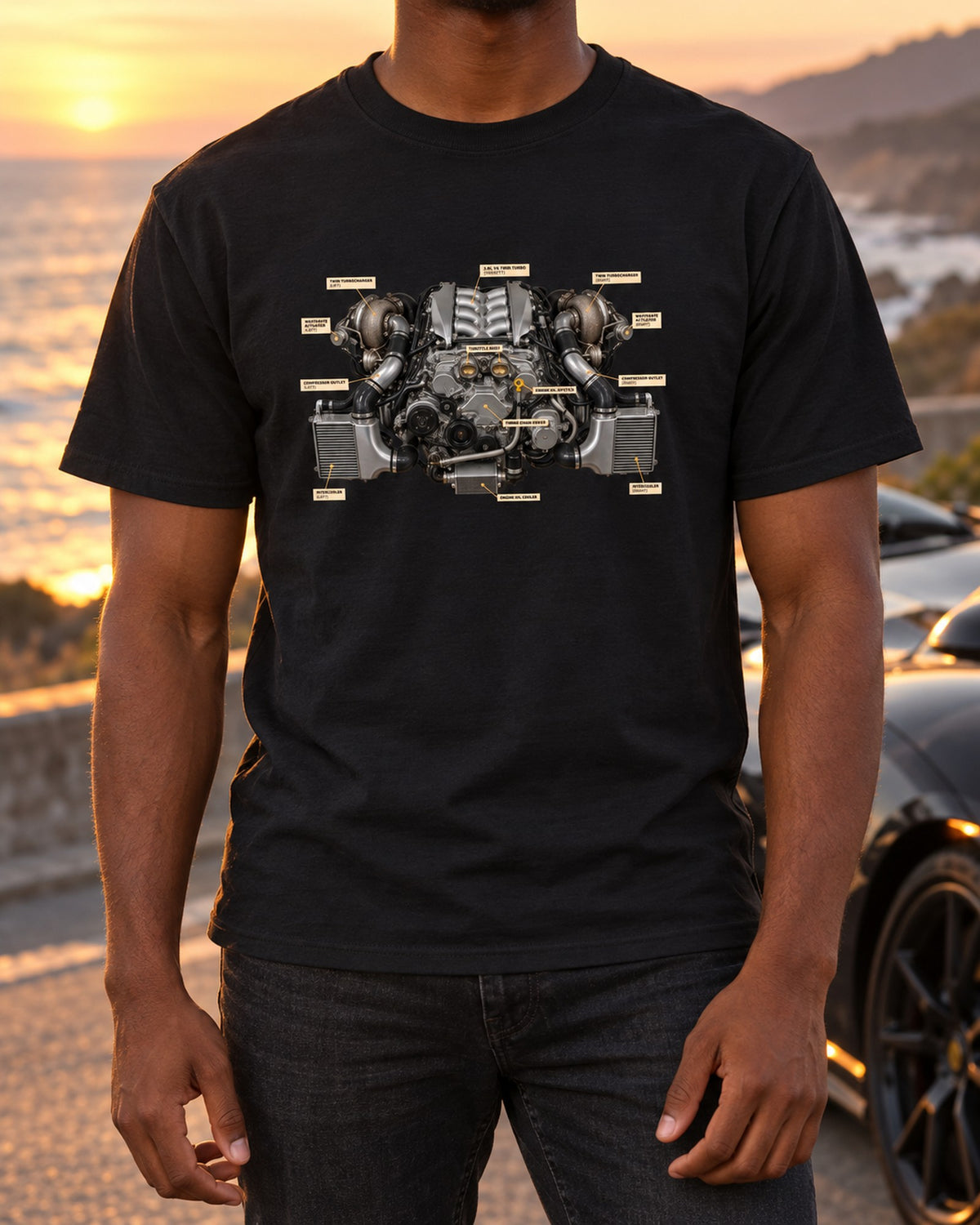 Nissan GT-R R35 2009 Premium Dimension Blueprint Shirt T-Shirt Black worn hero