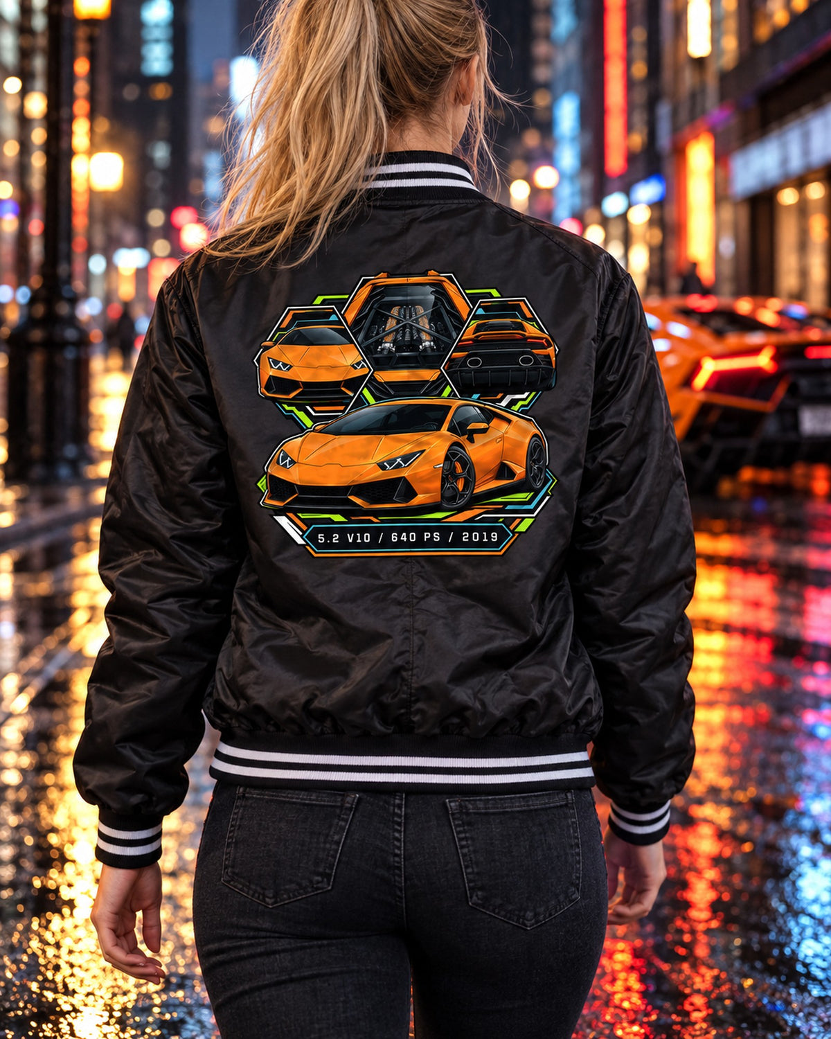 Lamborghini Huracan Evo LP640-4 Spec Plate Shirt, 5.2 V10 Bomber Jacket Black worn hero