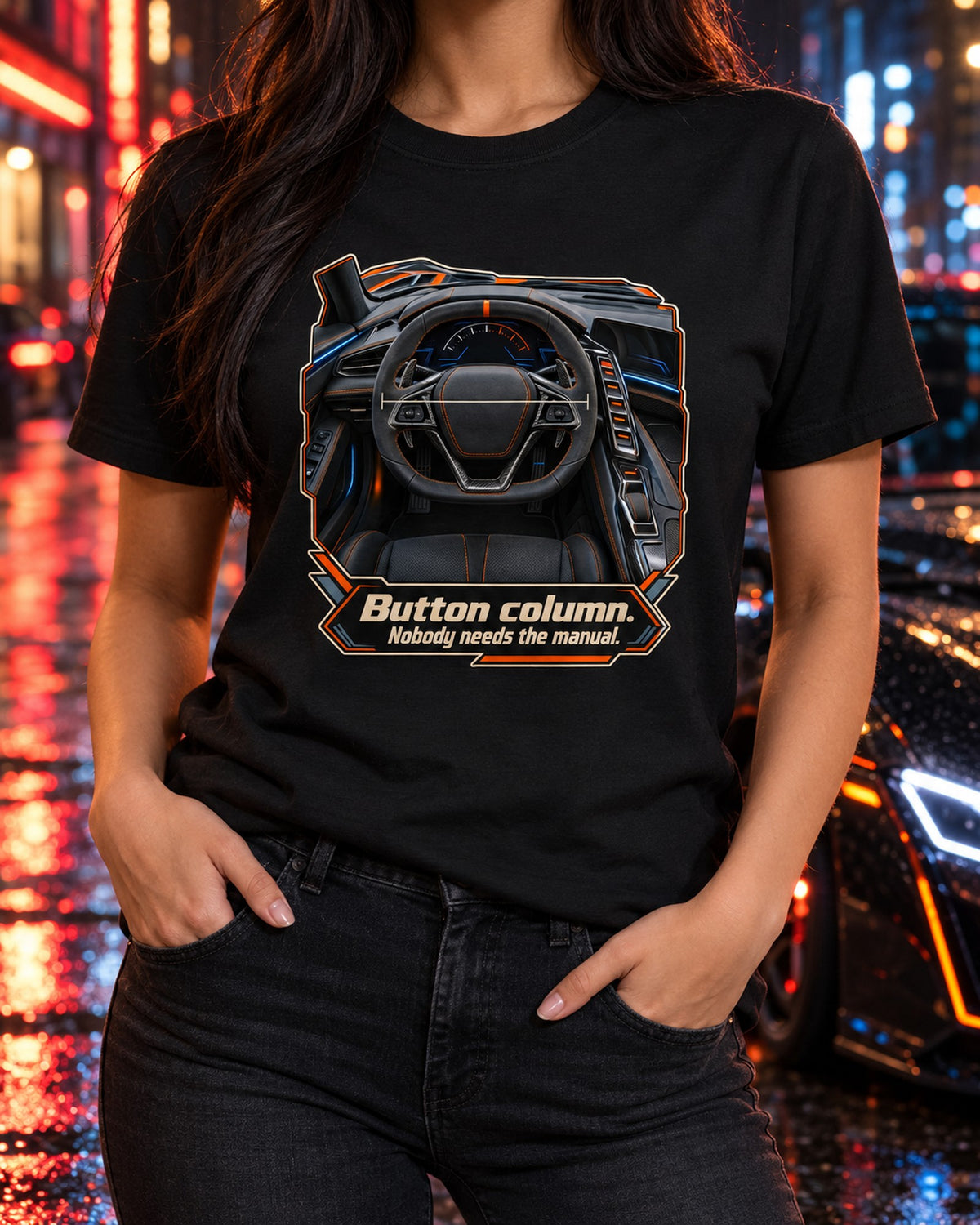 Corvette C8 ZR1 Cockpit Gauge Graphic Tee, Button Column Joke T-Shirt Black worn hero