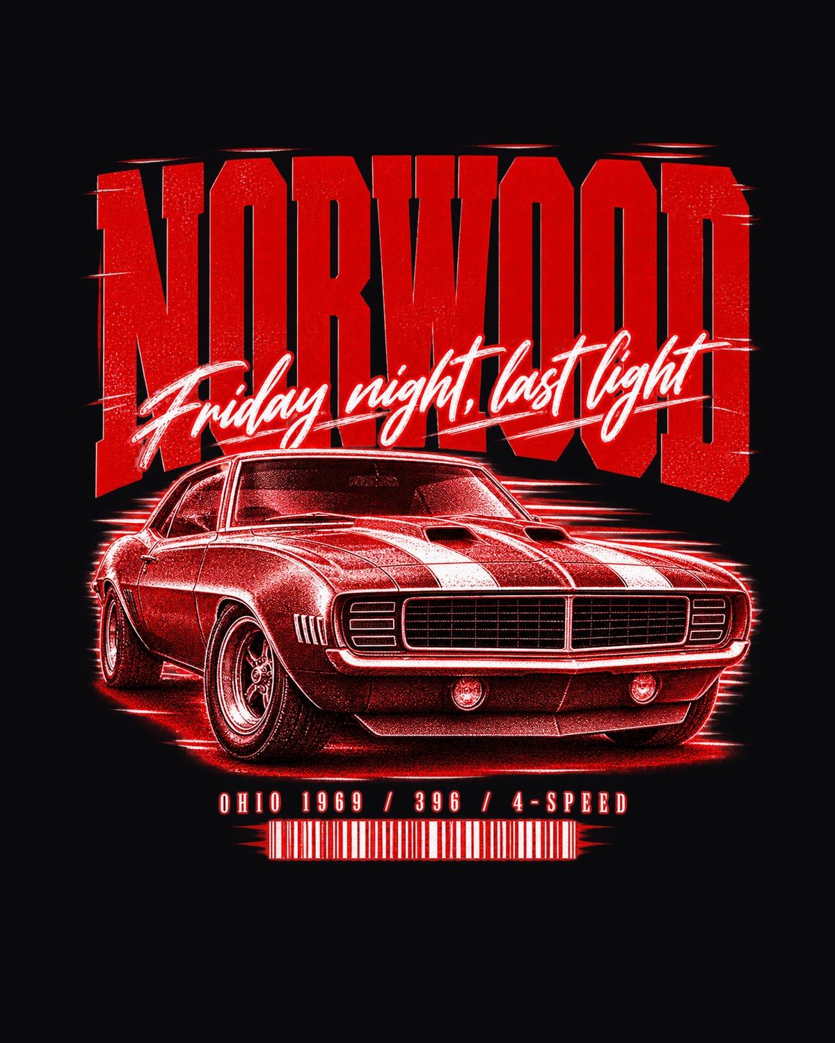 Norwood 1969 Camaro Ohio Street Poster Shirt, 396 4-Speed design only